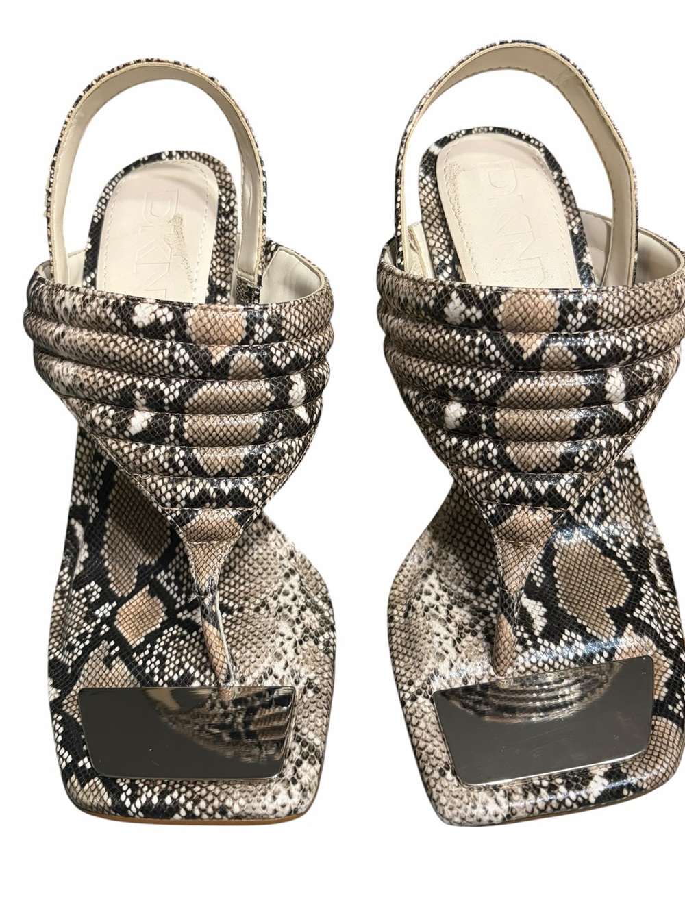 DKNY Snake-Print Slingback Heels in Beige Black